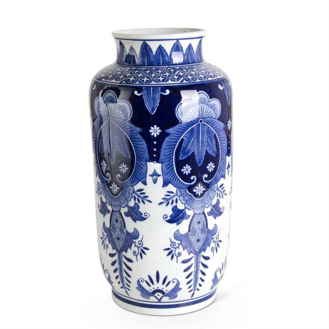 15.5 Inch Ceramic Royal Blue and White Vase