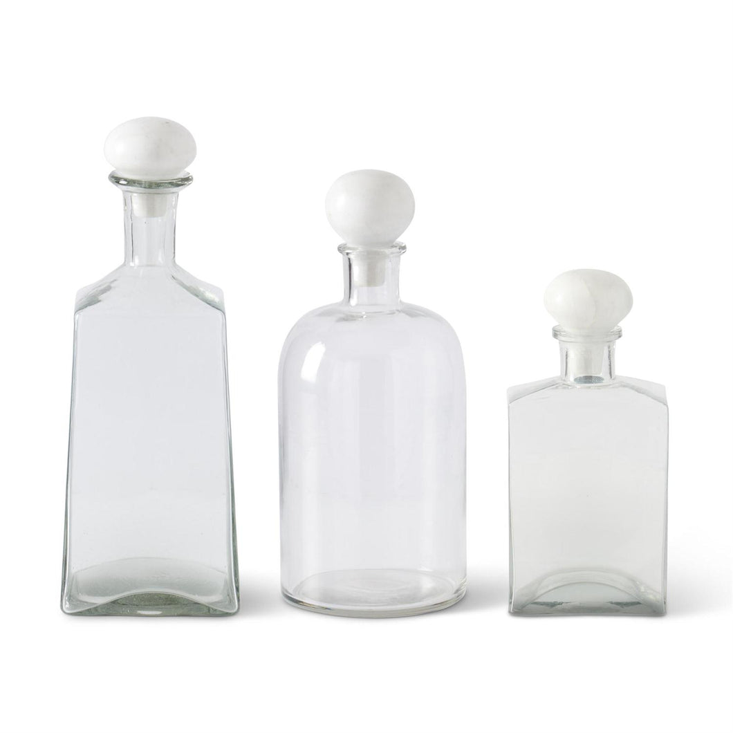 Clear Glass Decanter w/ White Marble Stopper