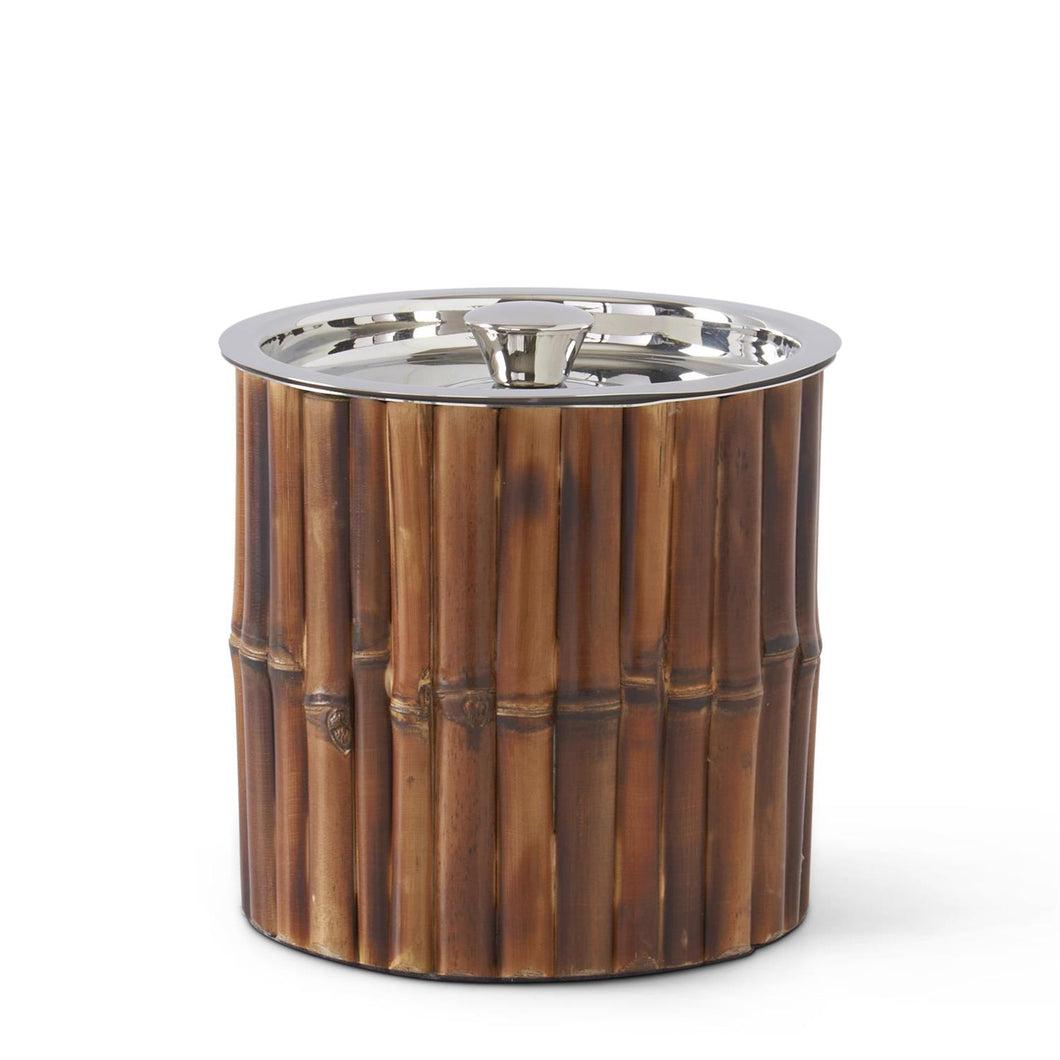 Silver Metal and Bamboo Ice Bucket