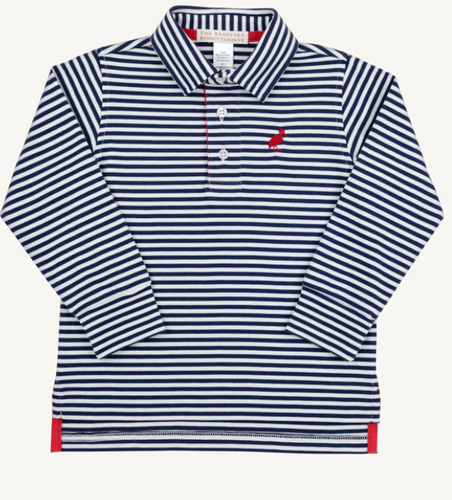 Long Sleeve Prim and Proper Nantucket Navy Stripe and Richmond Red