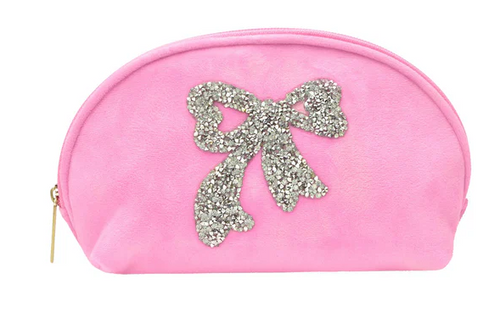 Glitter Bow Oval Cosmetic Bag