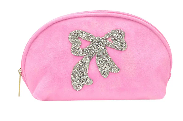 Glitter Bow Oval Cosmetic Bag