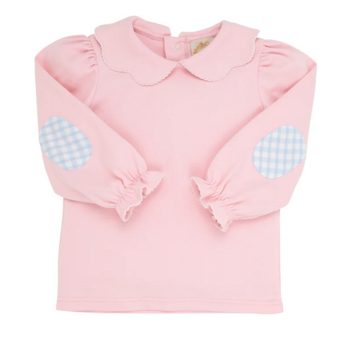 Emma's Elbow Patch Top Blue Gingham