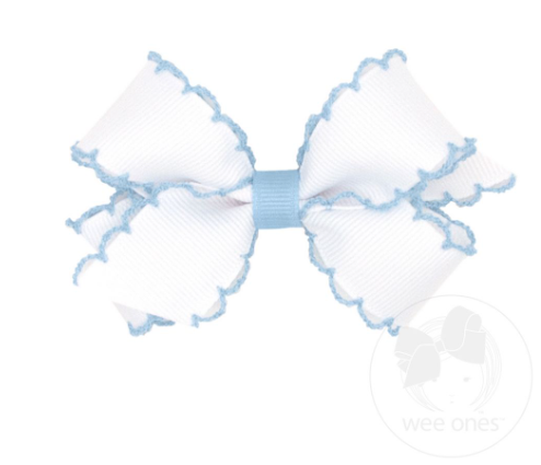 White-Blue Moonstitch Grosgrain Hairbow