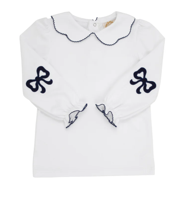 Emma's Elbow Patch Top-White & Navy