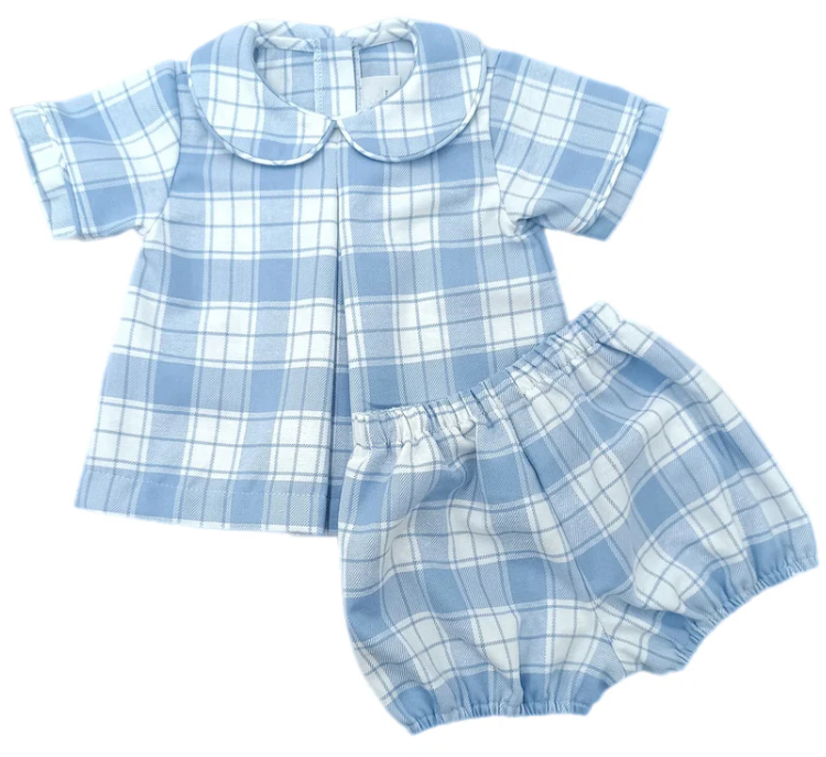 Blue Flannel Check Rory Diaper Set