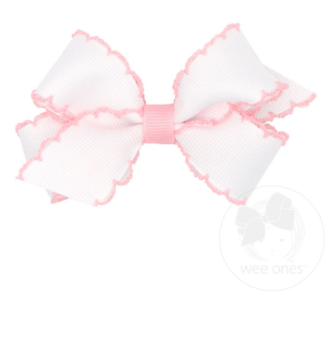 White-Pink Moonstitch Grosgrain Hairbow