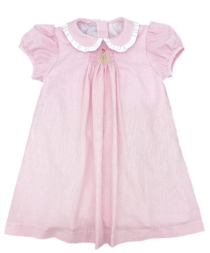 Sage Smocked Dress Pink Gingham, Gingerbread