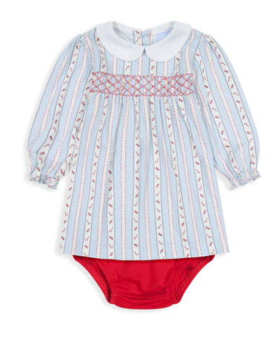 Long Sleeve Smocked Pima Bloomer Set in Bon Bon