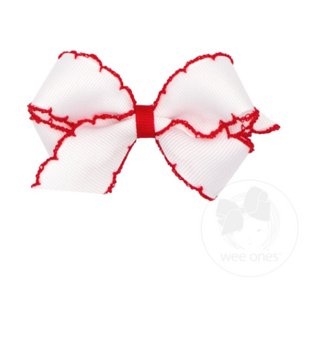 White-Red Moonstitch Grosgrain Hairbow