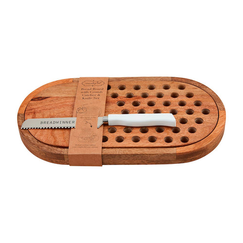 Bread Board with Crumb Catcher & Knife Set