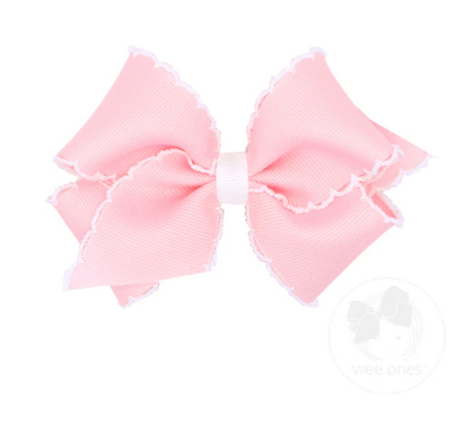 Pink-White Moonstitch Grosgrain Hairbow