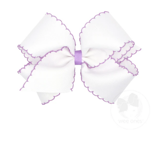 White-Purple Moonstitch Grosgrain Hairbow