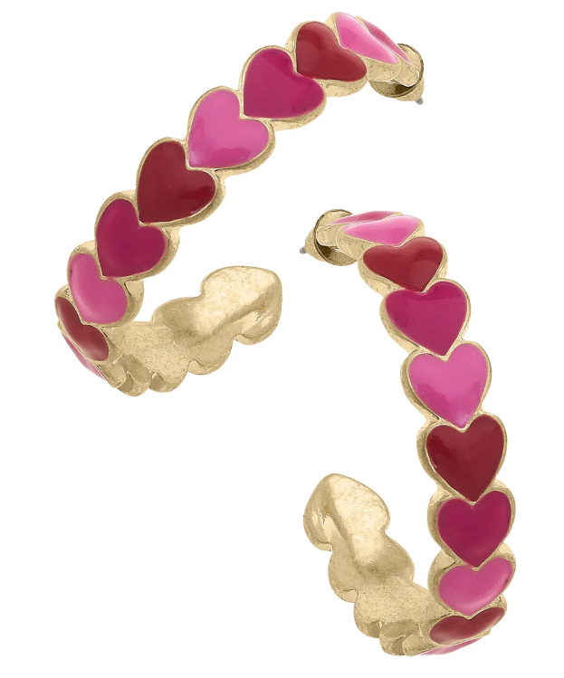 Enamel Hearts Hoops