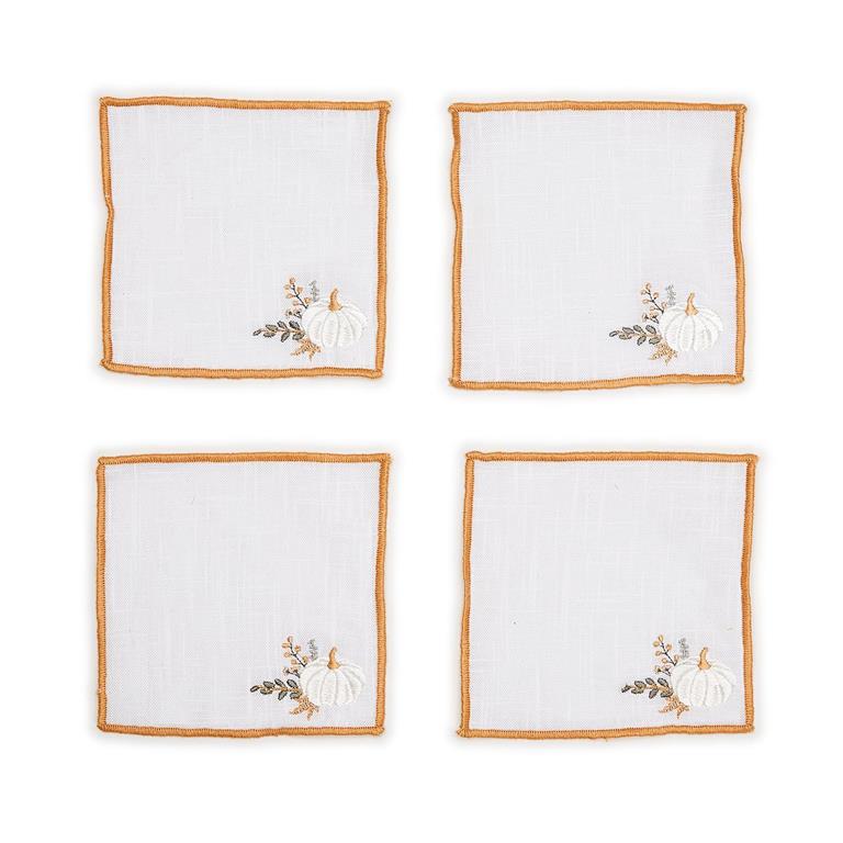 S/4 Cloth Napkins with Pumpkin Embroidery