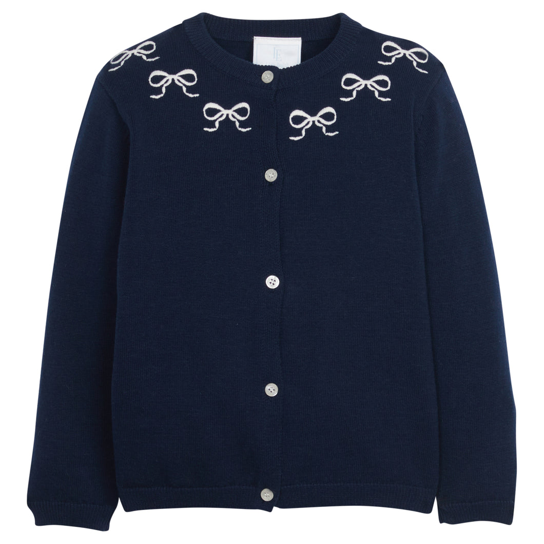 Embroidered Essential Cardigan - Navy Bows