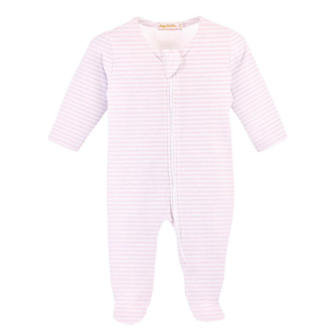 Pink Stripes Zipper Footie