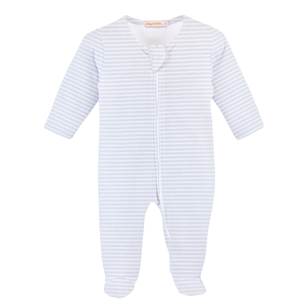 Blue Stripes Zipper Footie