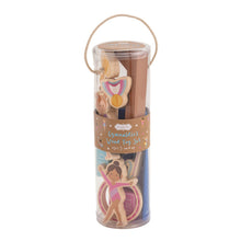 Wooden gymnast toy set featuring trophies, balance beams, and cute props!