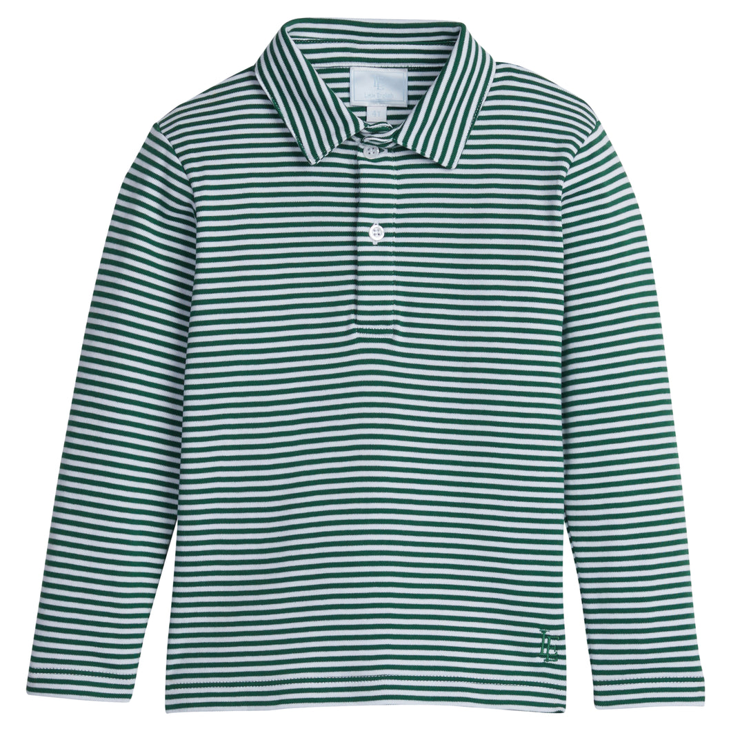 Long Sleeve Polo- Hunter Green Stripe