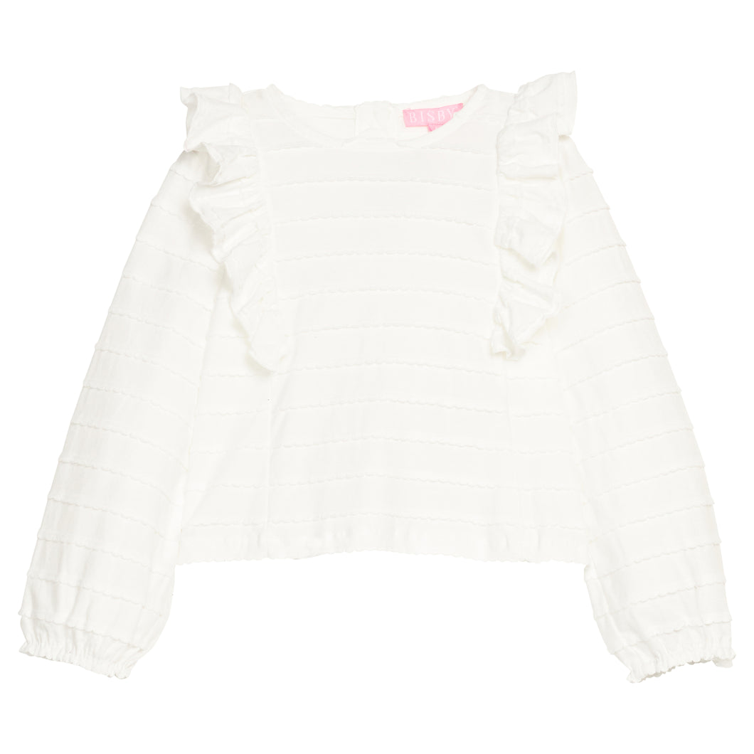 White Scallop Ruffle Blouse