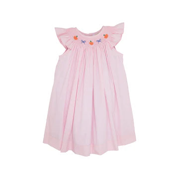 Angel Sandy Smocked Dress in Palm Beach Pink with Pumpkins & Bow Stockings