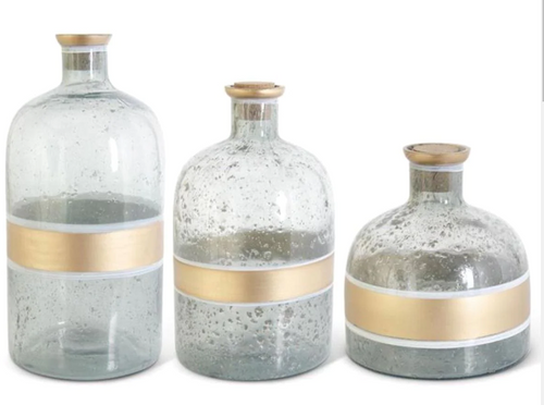 Aqua Crackled Glass Corked Bottles