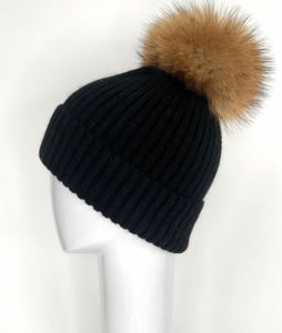 Rib Hat with Pom Pom