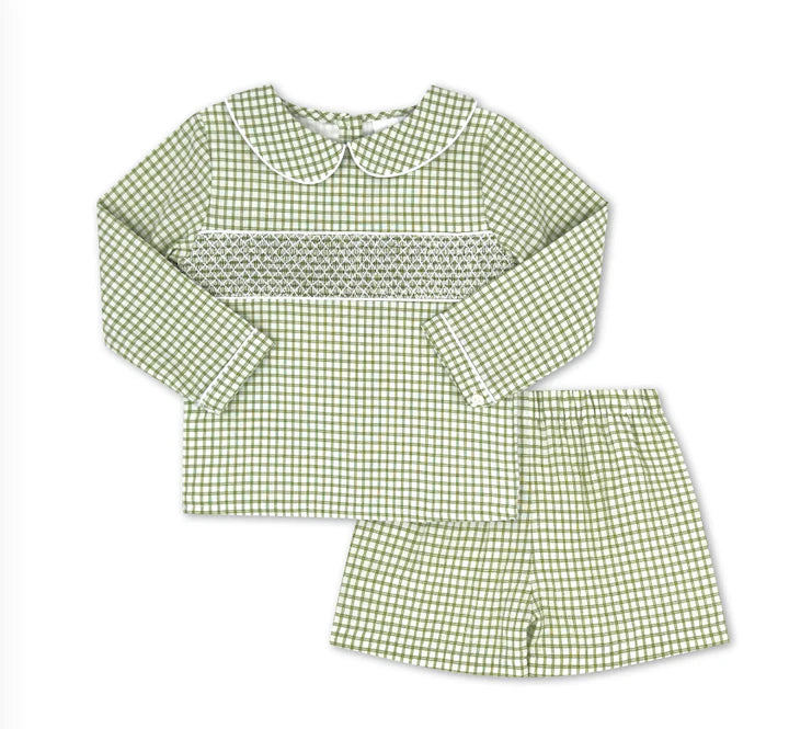 Liam Short Set Long Sleeve Grove Park Green Windowpane