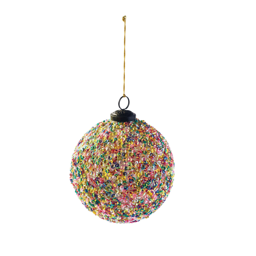 Recycled Glass Ball Ornament with Sequins