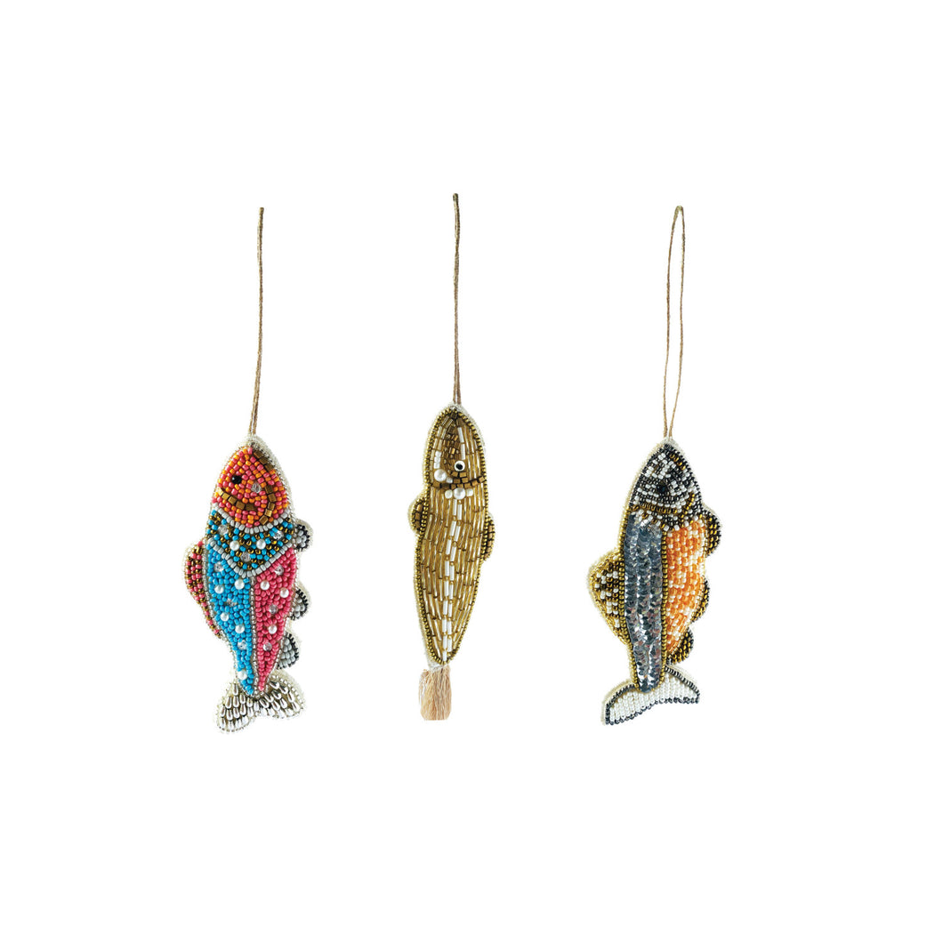 Cotton and Glass Beaded Fish Ornament