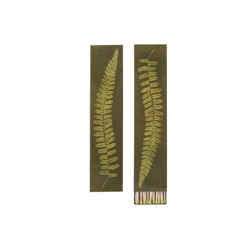 Safety Fireplace Matches in Matchbox w/ Fern Print, Green