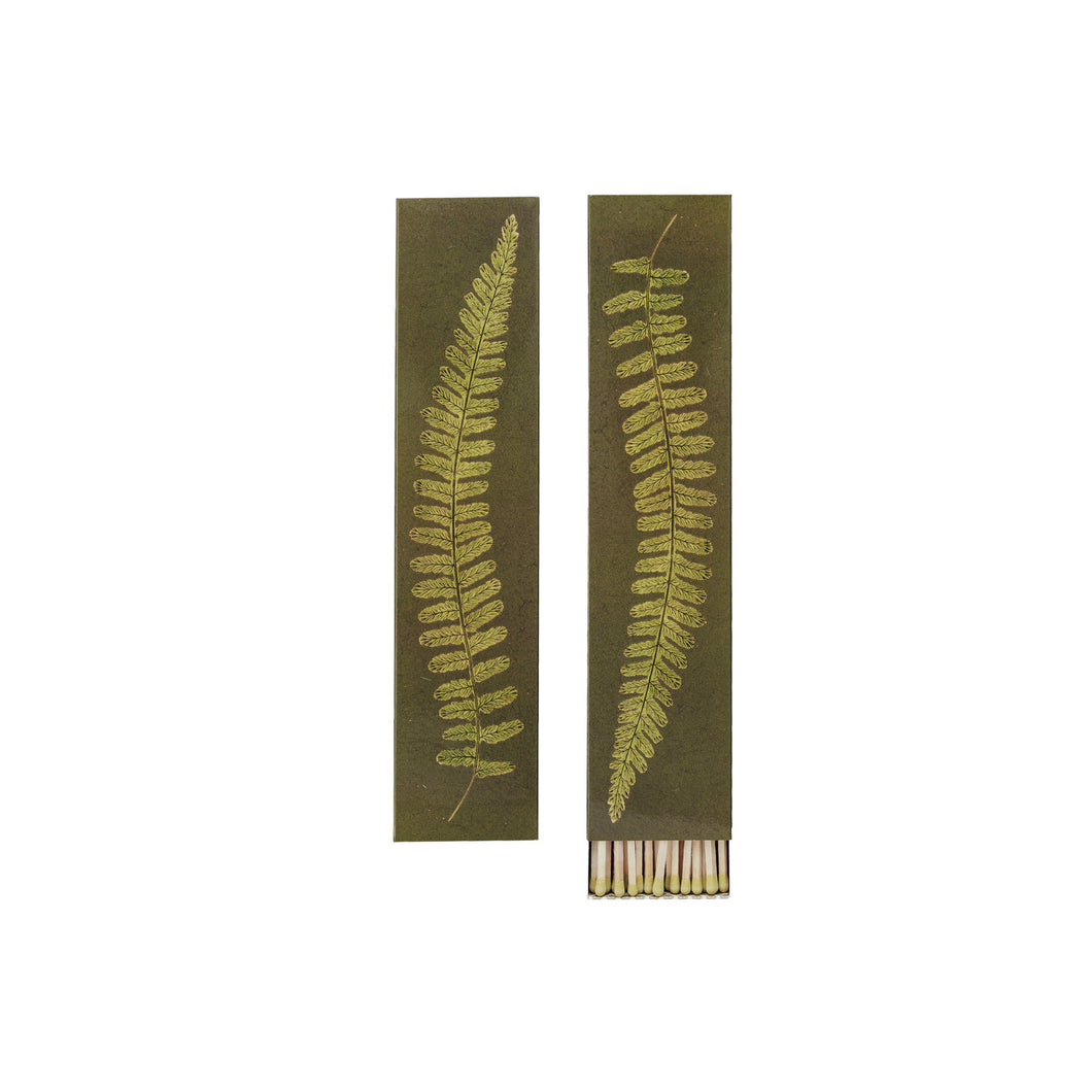 Safety Fireplace Matches in Matchbox w/ Fern Print, Green