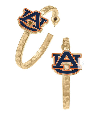 Auburn Tiger Enamel Logo Hoop Earrings in Navy/Orange