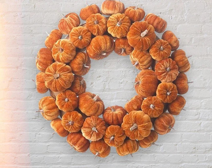 Orange Velvet Pumpkin Wreath