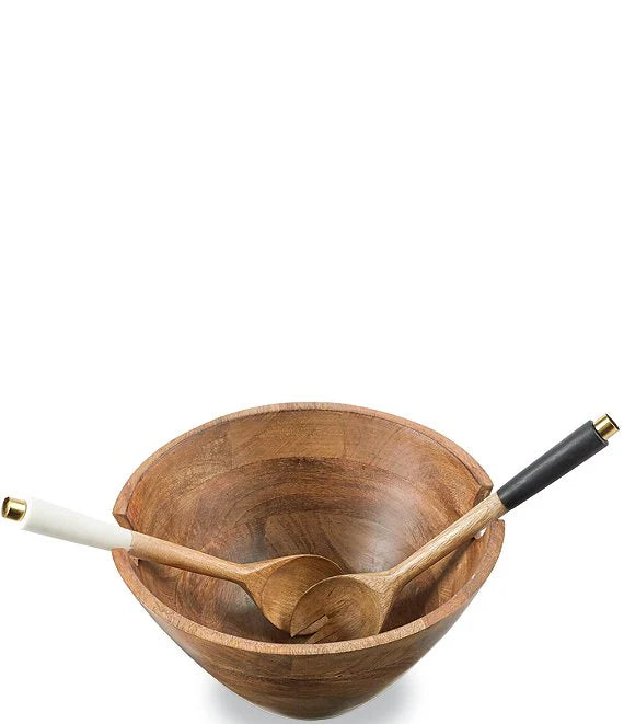 Wood Bowl w Server Set