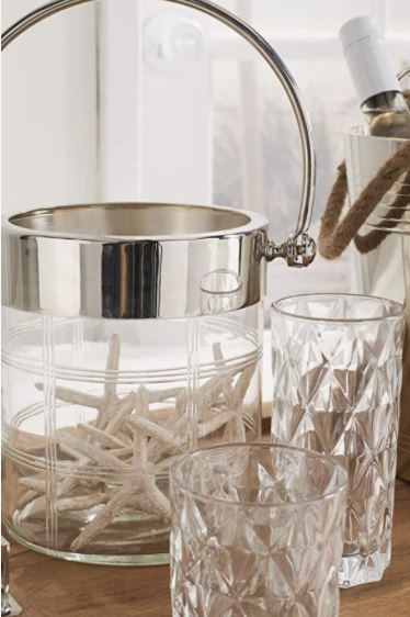 12.25 Inch Etched Glass Ice Bucket