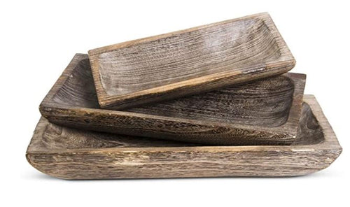 Carved Rectangular Paulownia Wood Trays