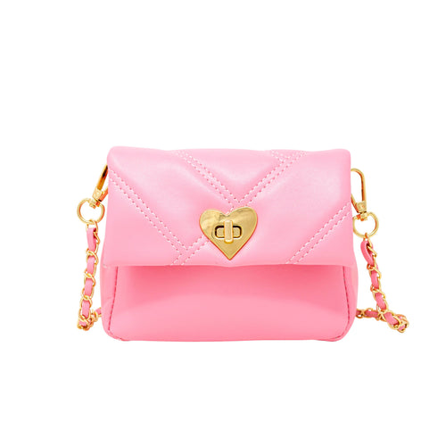 Quilted Soft Heart Lock Purse: Pink