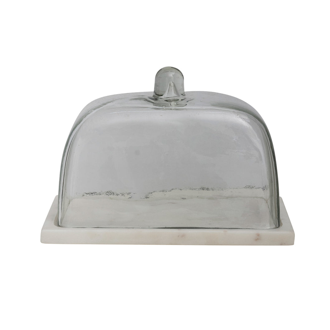 Rectangle Glass Cloche with Marble
