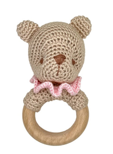 Bear Bamboo Crochet Woodring Rattle