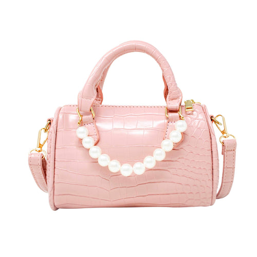 Crocodile Pearl Duffle Handbag: Pink