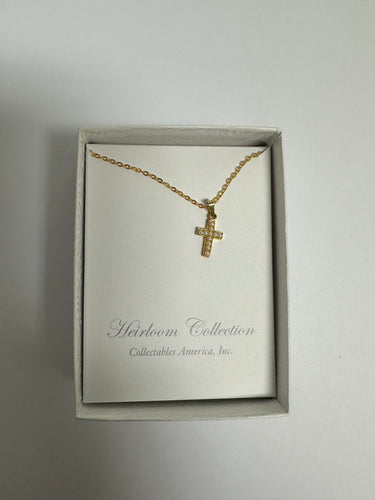 Gold Pearl Cross Necklace