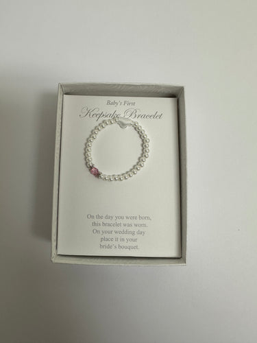 Infant Pearl Bracelet with Pink Bead