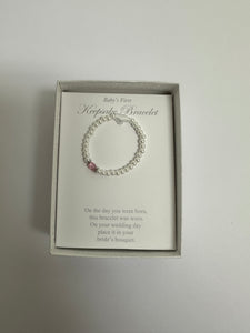 Infant Pearl Bracelet with Pink Bead